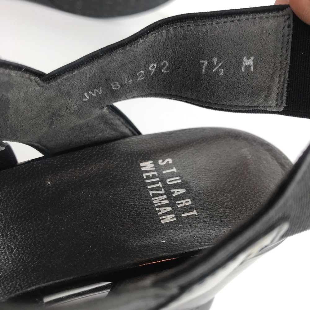 Stuart Weitzman Black Elastic Wedge Sandals 7.5 - Picture 6 of 6